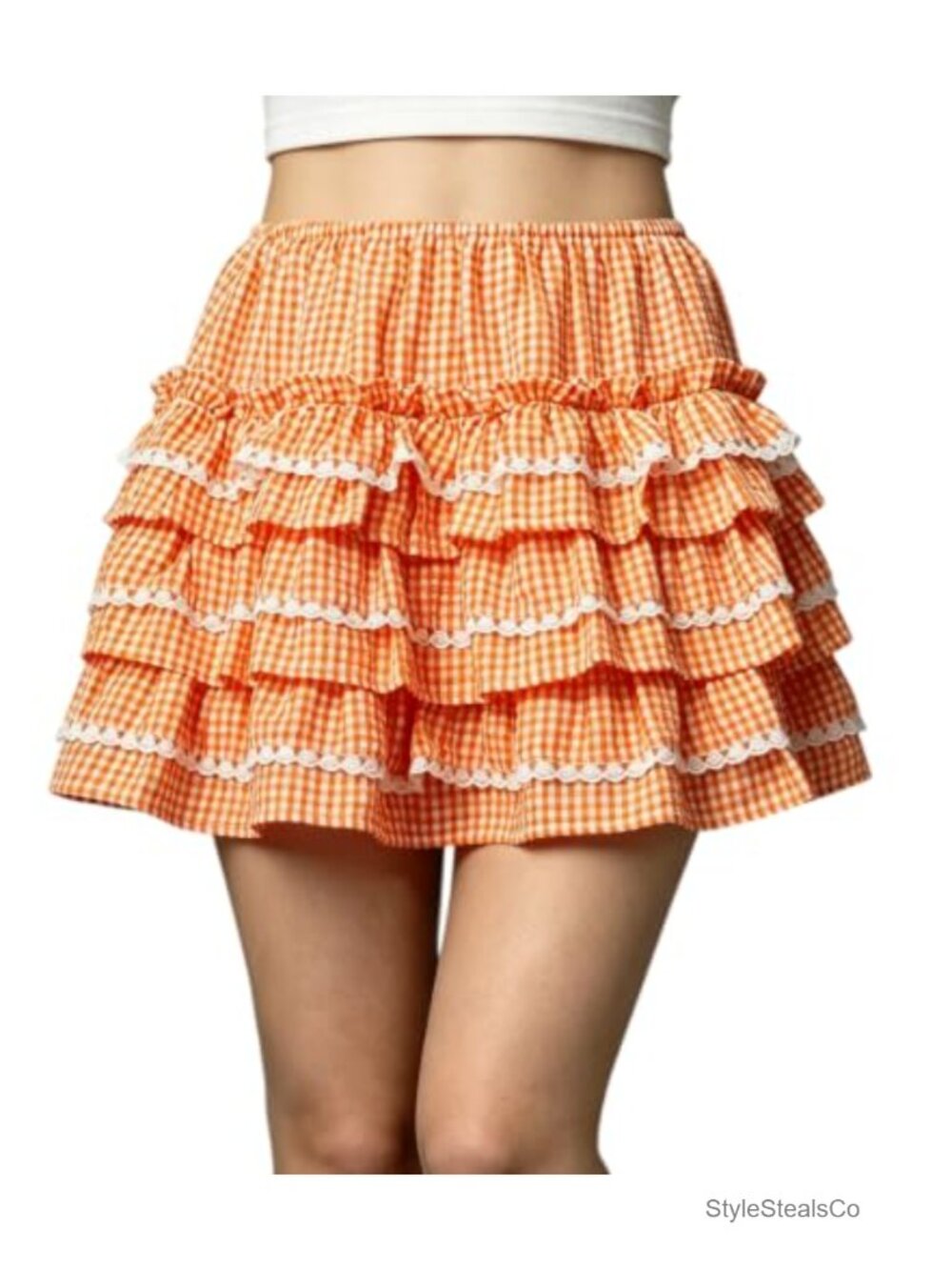 Aonoapll Polyester Blend Gingham Ruffle Mini Skirt for Cosplay